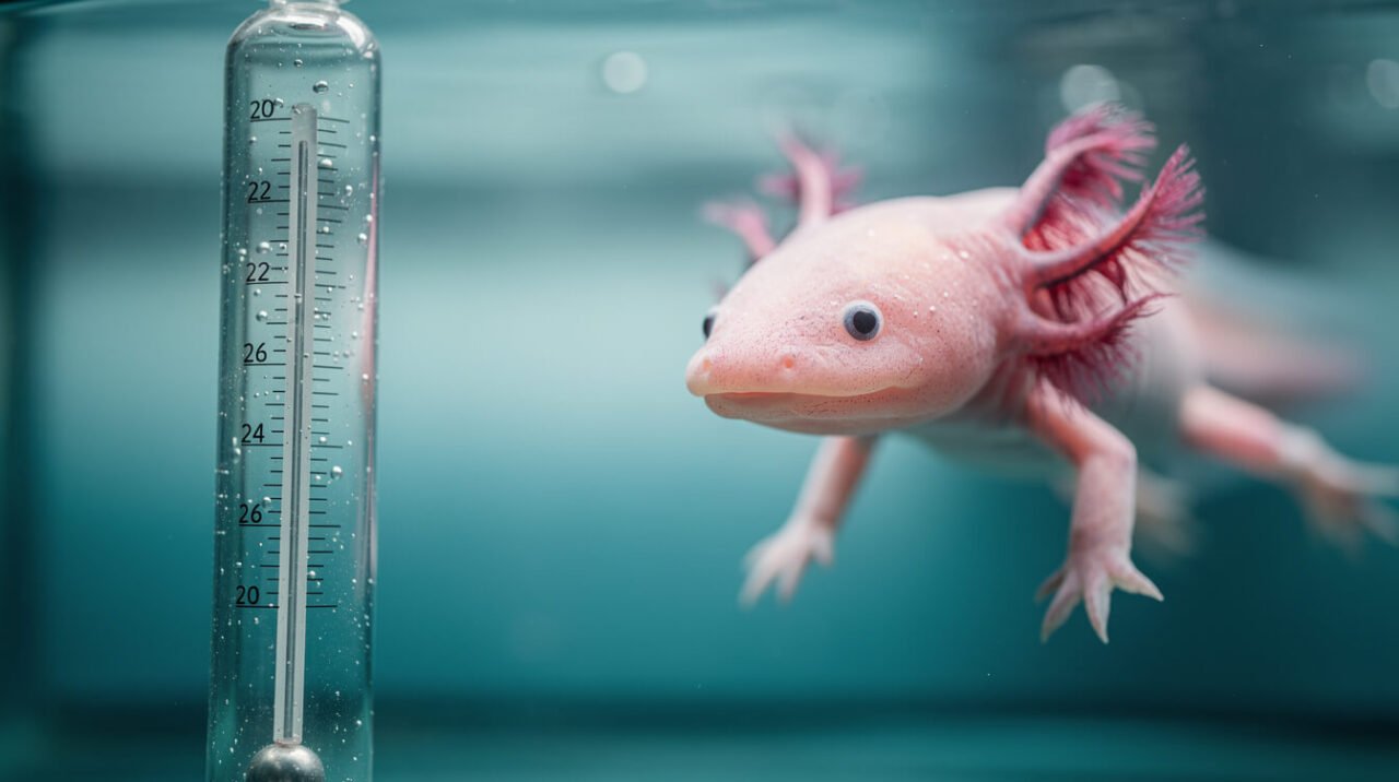 checking aquarium water temperature for a pet axolotl
