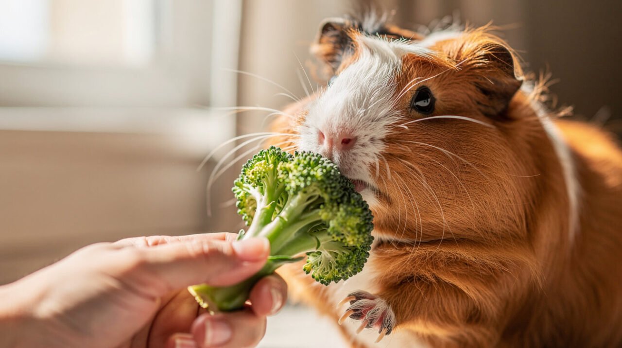 guinea pig eating broccoli floret