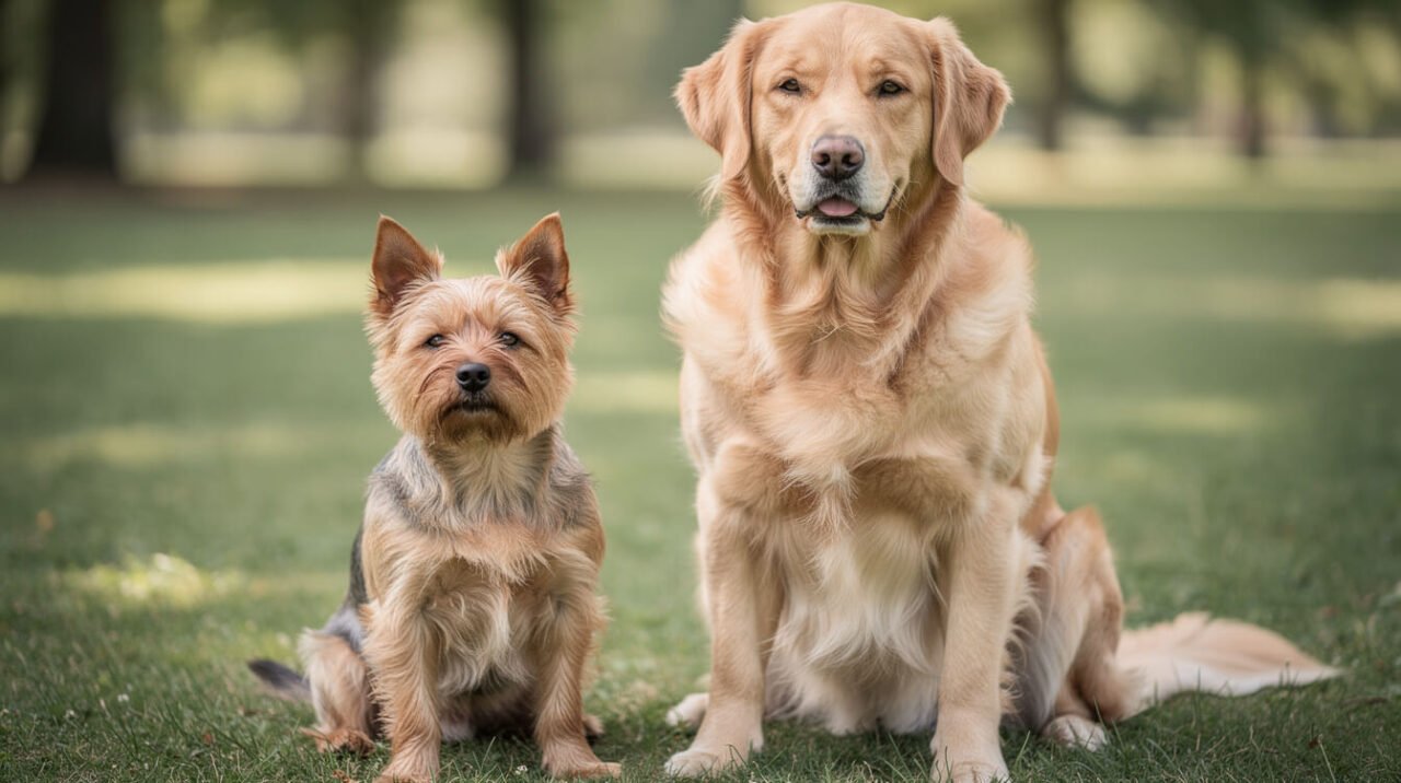 small and large dog breed side by side, illustrating that avocado risk varies by size