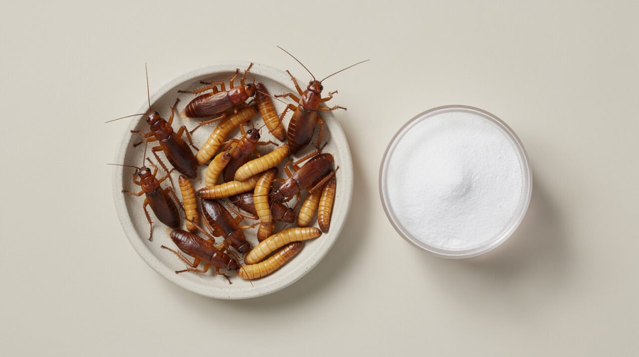 gut-loaded feeder insects and calcium powder for a leopard gecko