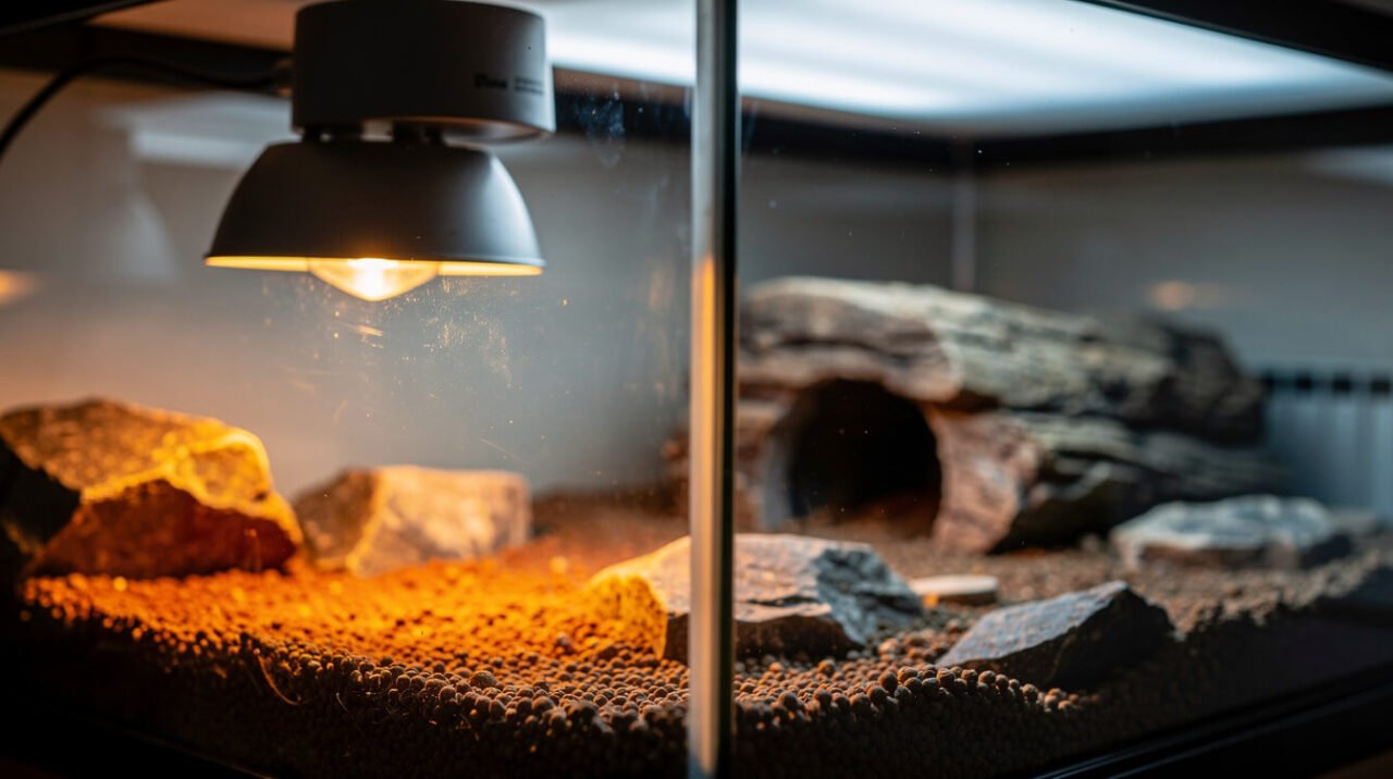 terrarium heat lamp creating a warm and cool side