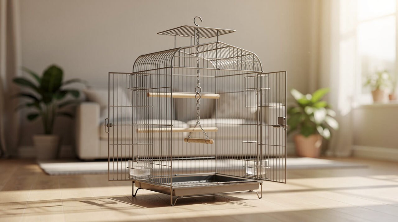 parrot cage with a play top and swing accessory