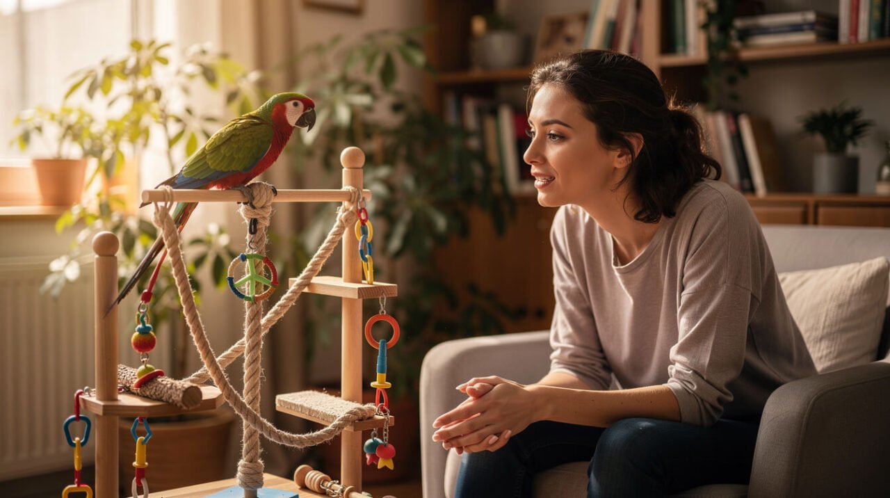 signs of boredom in pet parrots and enrichment needs