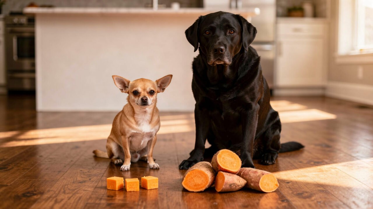can my dog eat raw sweet potato size comparison small and large dog