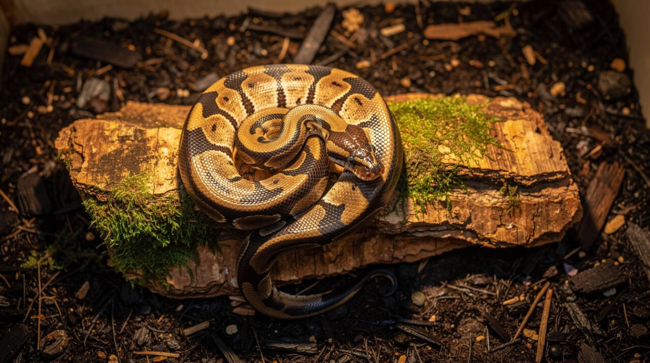 close-up portrait of a calm ball python's head and eye