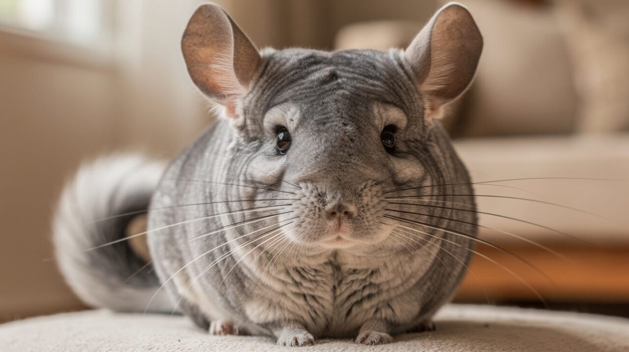 Healthy chinchilla with clear bright eyes and clean ears