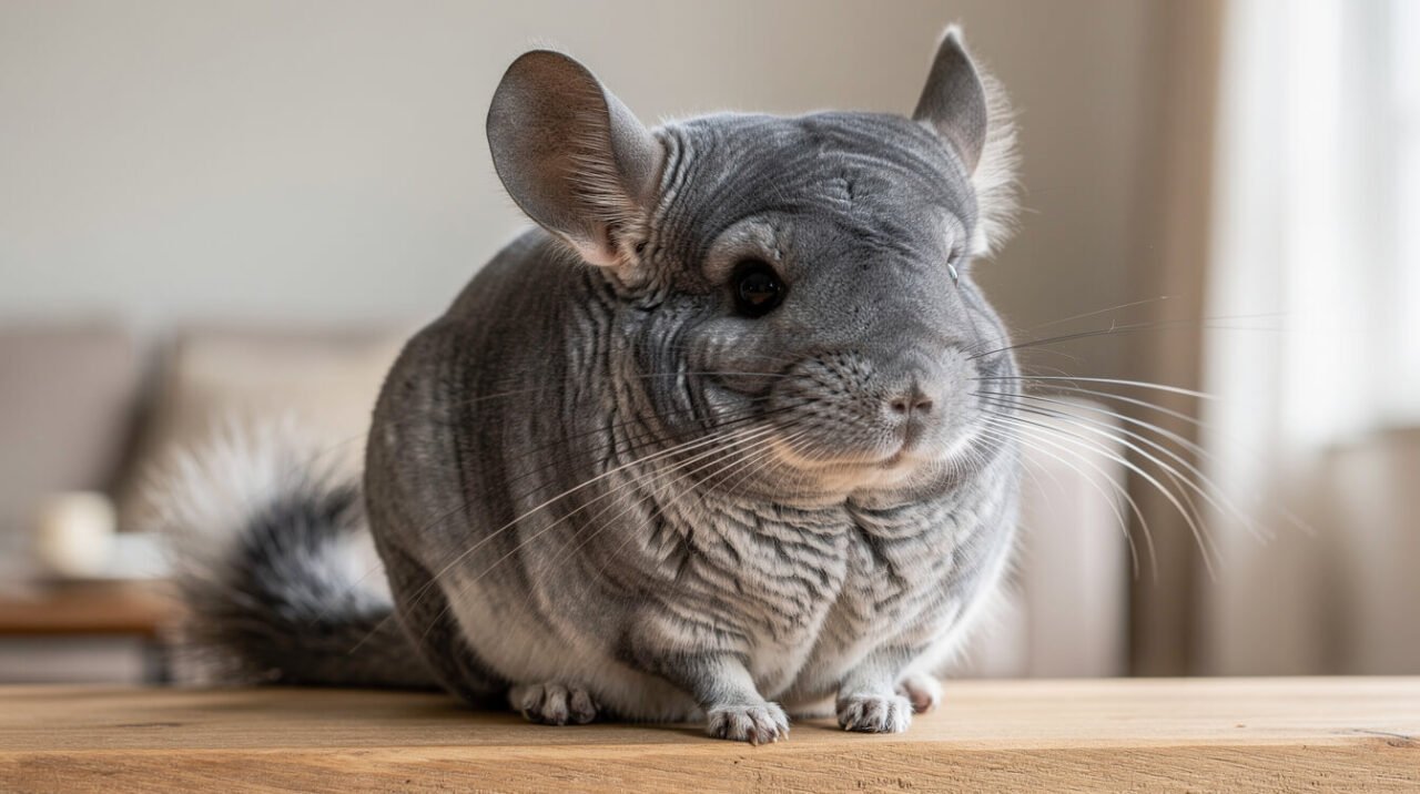 Close-up of a gray chinchilla's dense fur, the reason chinchillas need dust baths instead of water