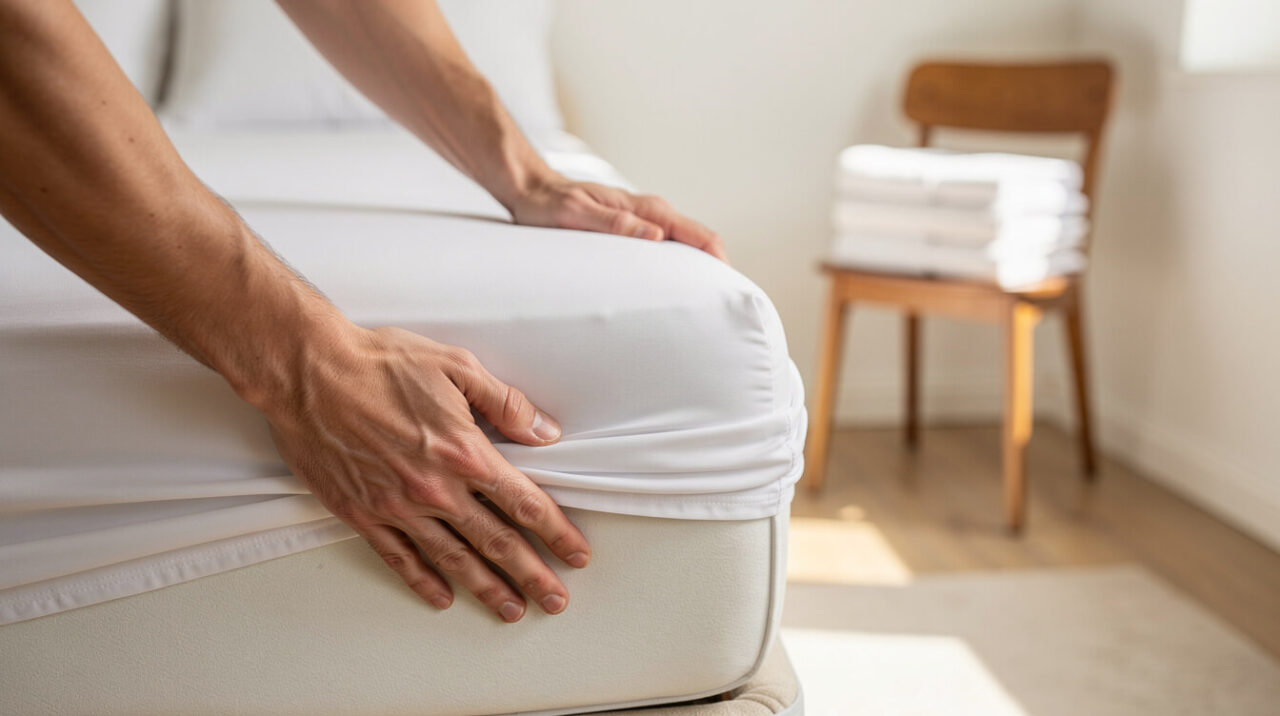 Fitting a waterproof mattress protector to stop a cat peeing on the bed